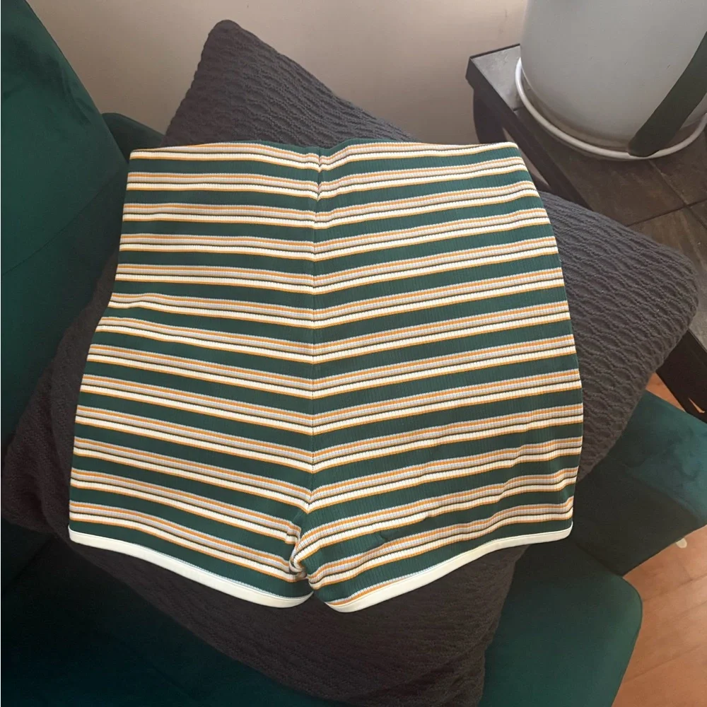 adidas 80s Roller Disco Green and Yellow Striped Bike Shorts - Picture 4 of 4